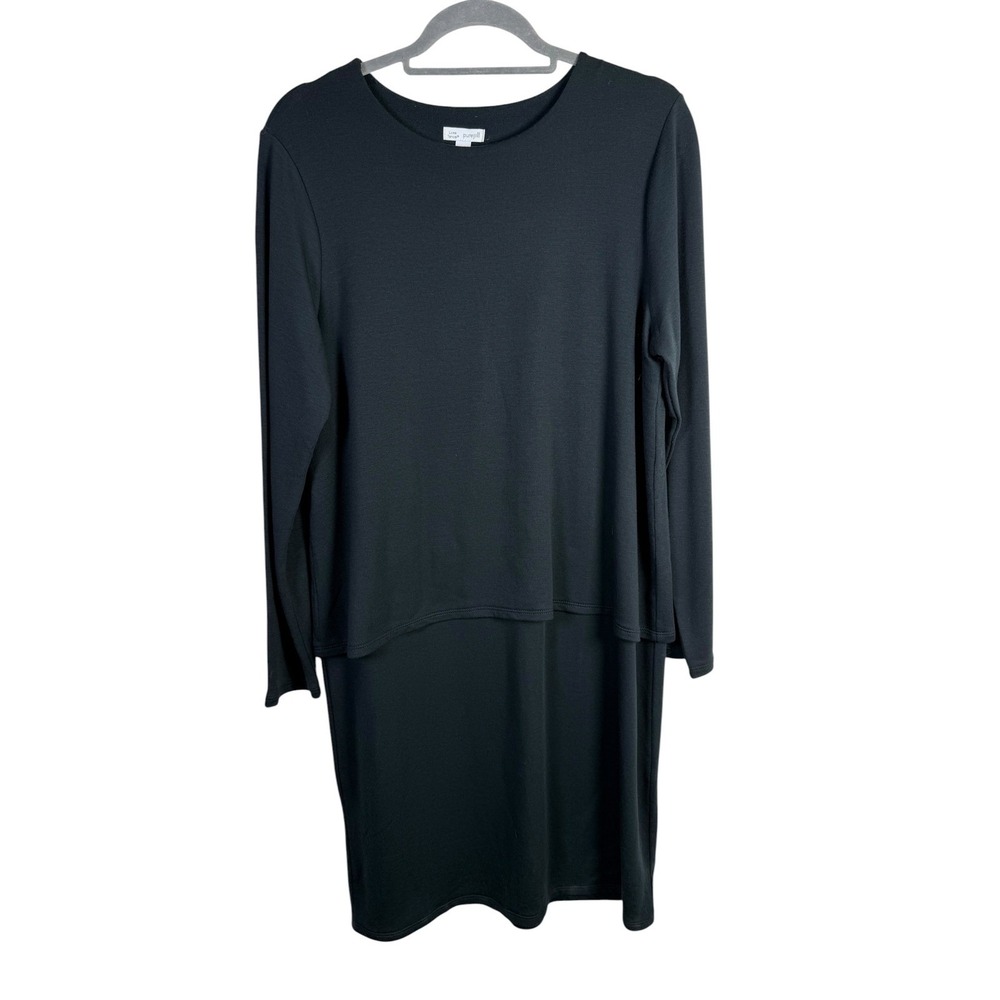 NWT J.Jill Pure Jill Luxe Tencel Black  Long Sleeve Shift‎ Dress Size Medium